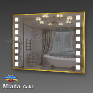 Дзеркало в алюмінієвій рамі із підсвічуванням квадрати MLADA GOLD